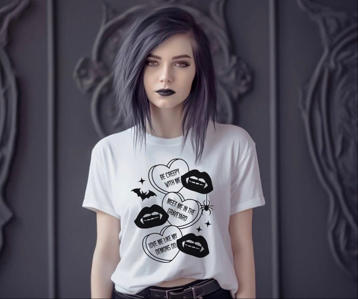 Creepy Valentines Hearts tee (Black Ink)