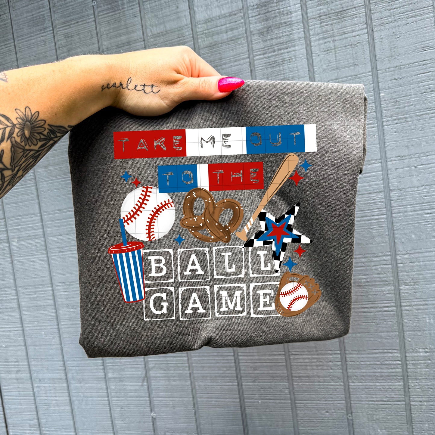 Take me out to the Ball Game tee (White Ink)