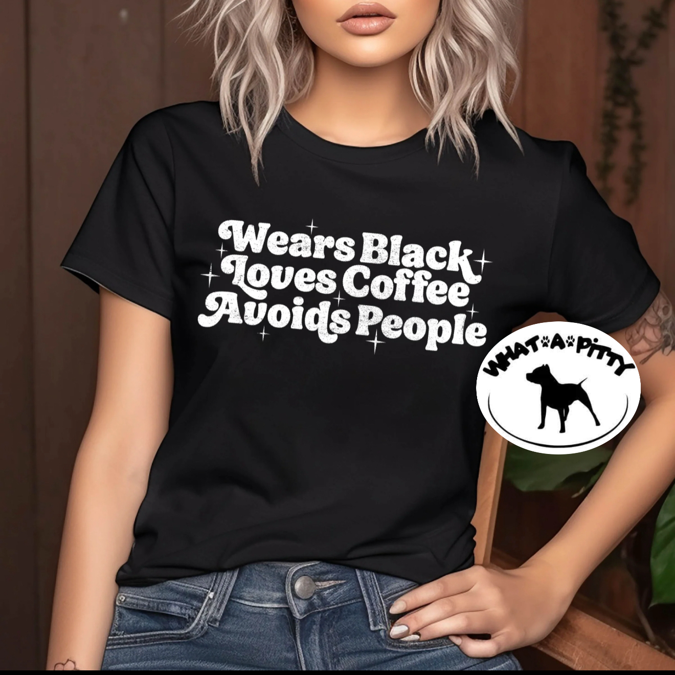 Wears Black Loves Coffee Avoids People tee