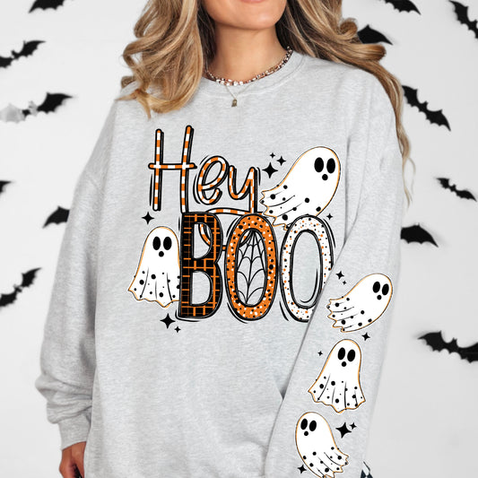 Hey Boo sweatshirt with sleeve designs