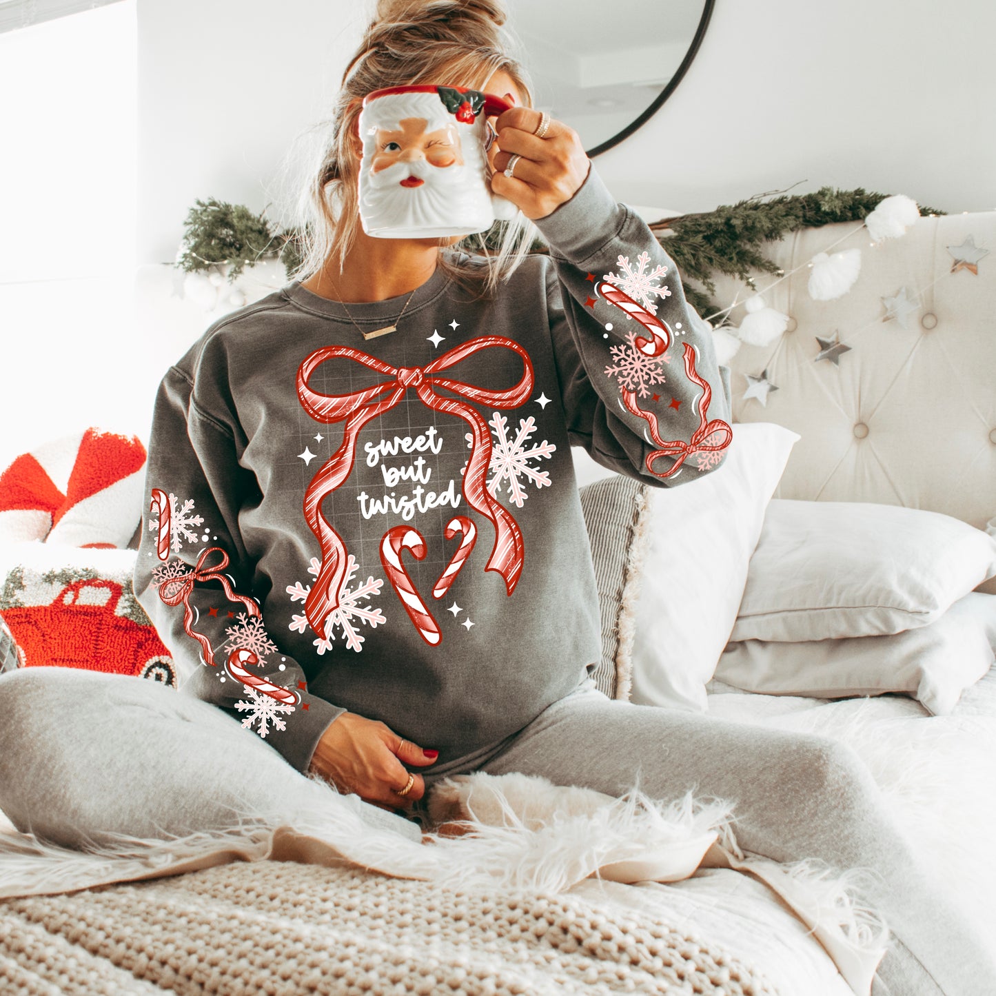 Sweet but Twisted Candy Cane sweatshirt with sleeve designs