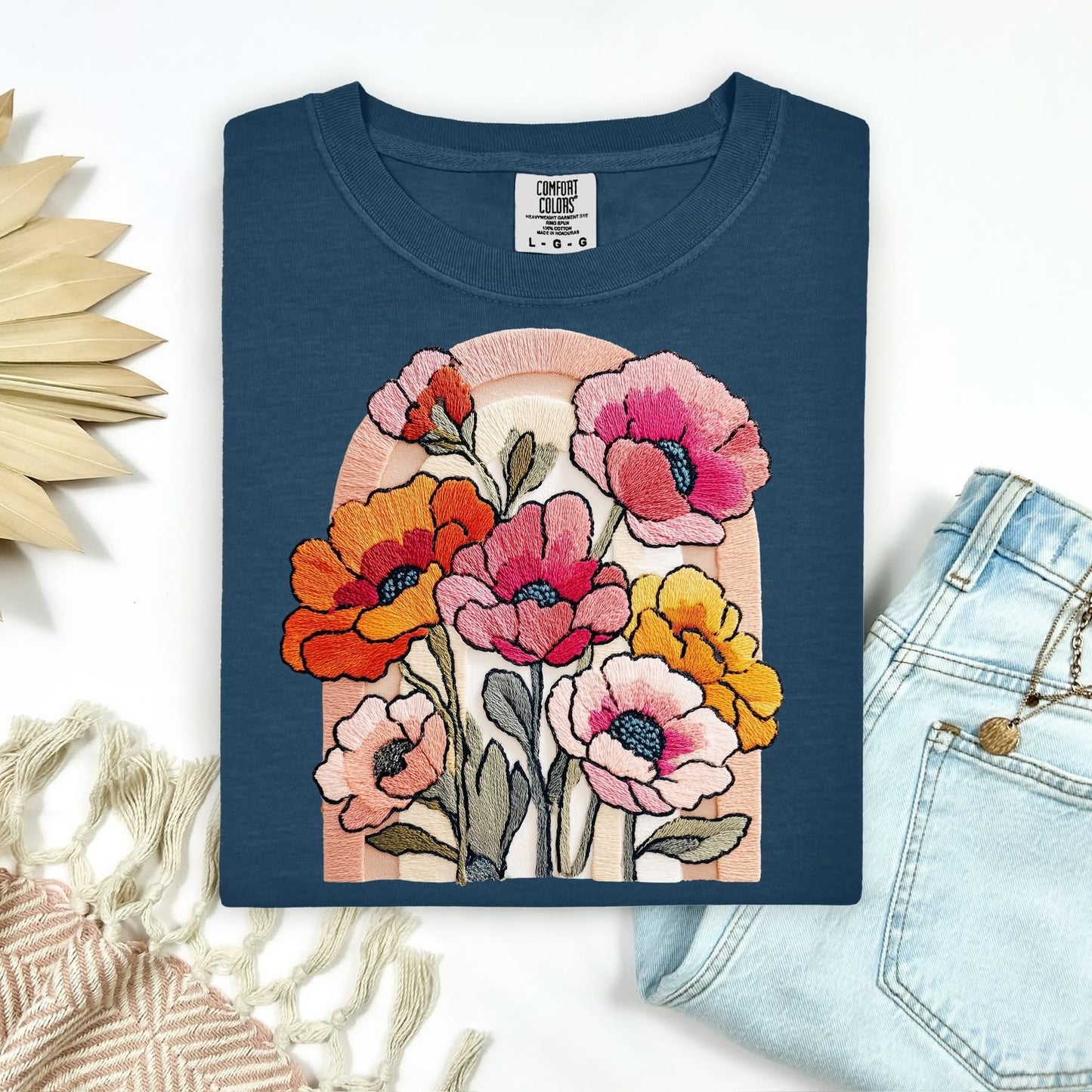 Floral Botanicals faux embroidered tee