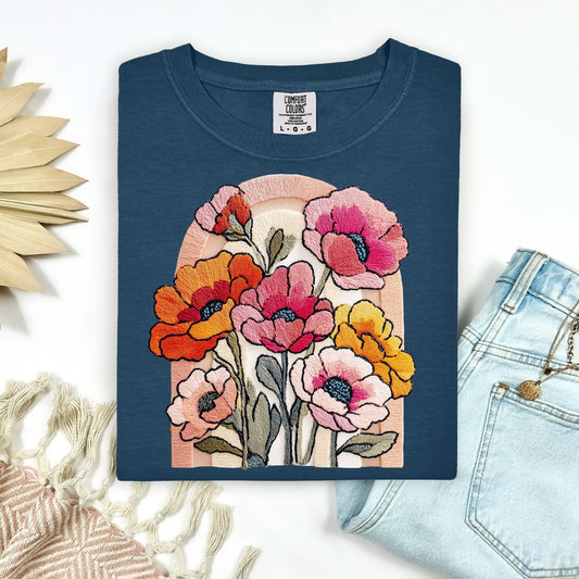 Floral Botanicals faux embroidered tee