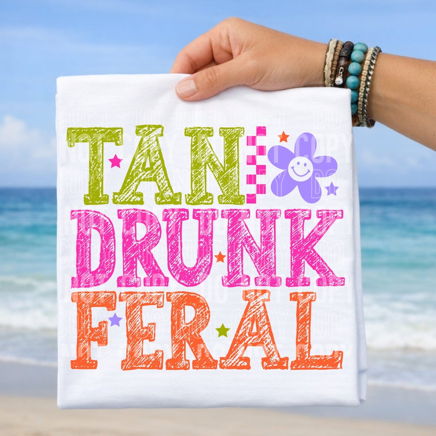 Tan Drunk Feral neons tee