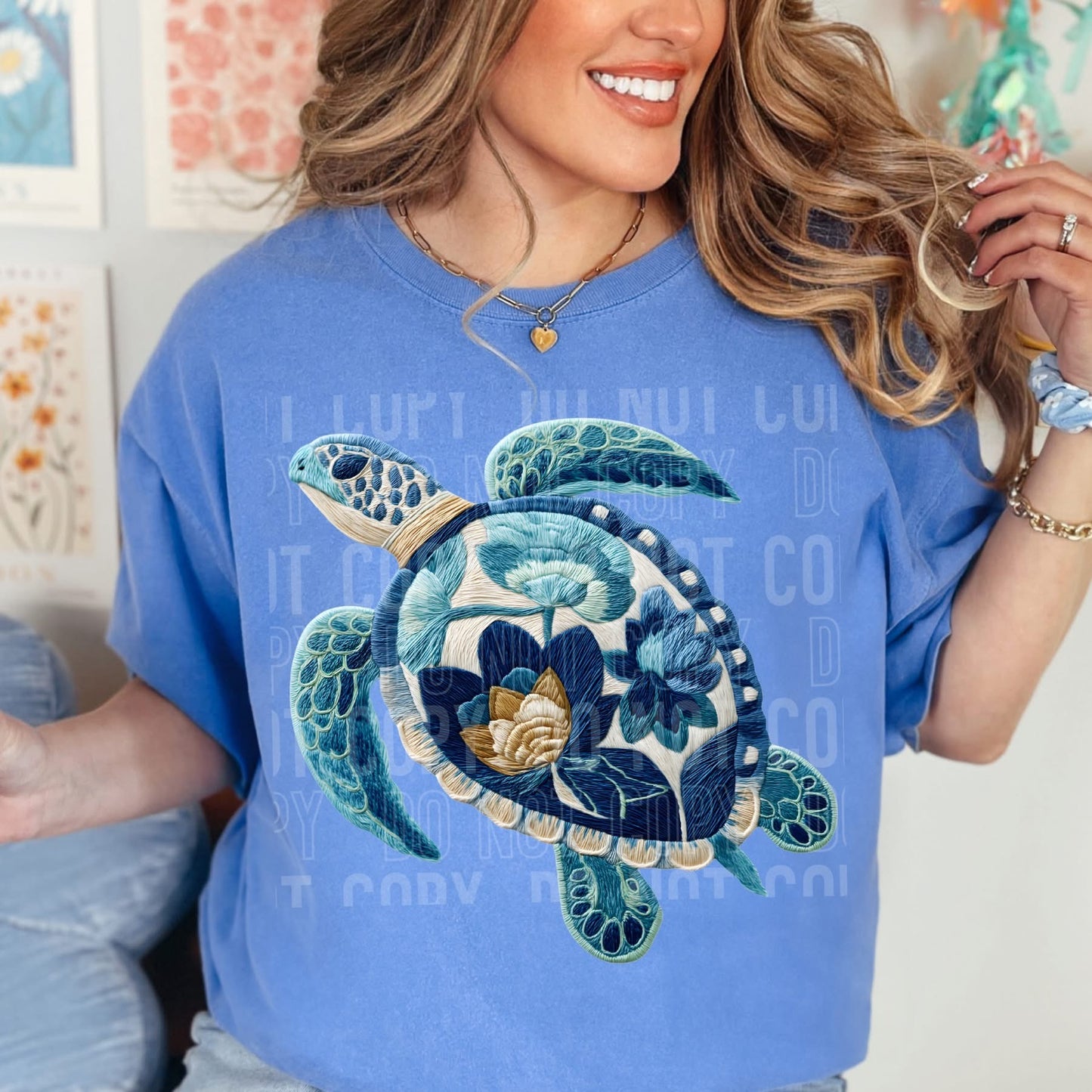Faux Embroidered turtle tee