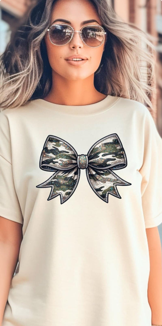 Faux Rhinestone CAMO Bow tee