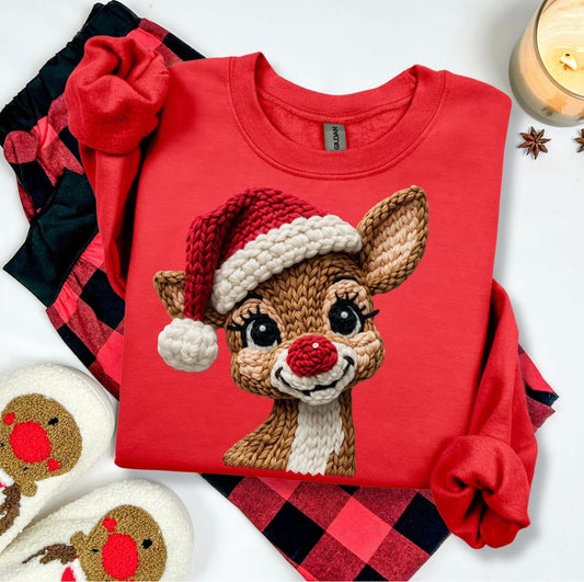 Faux Yarn Red Nose Reindeer tee