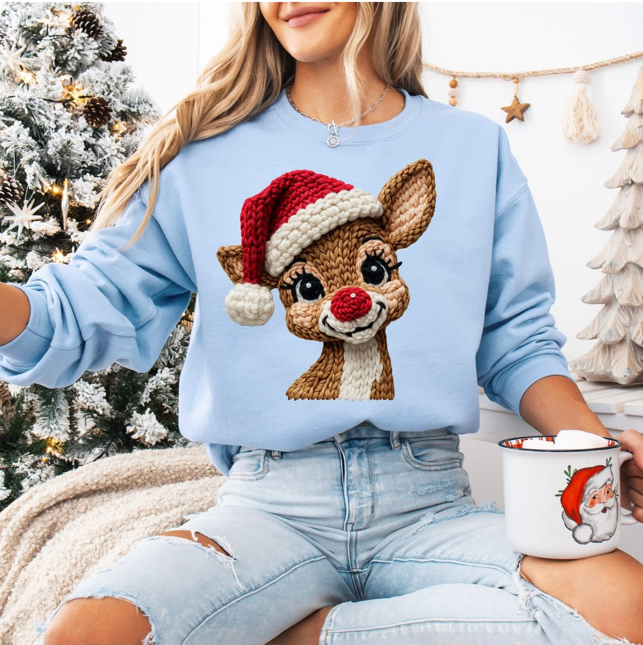 Faux Yarn Red Nose Reindeer tee