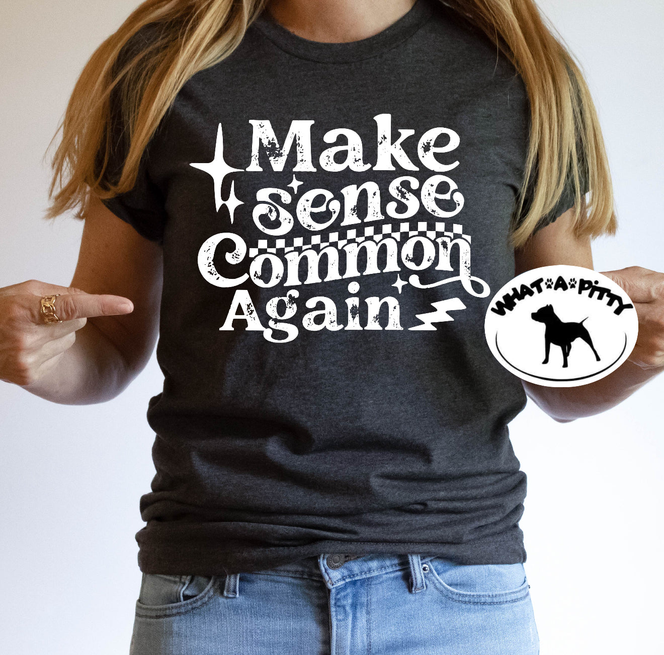 Make Sense Common Again tee (white ink)