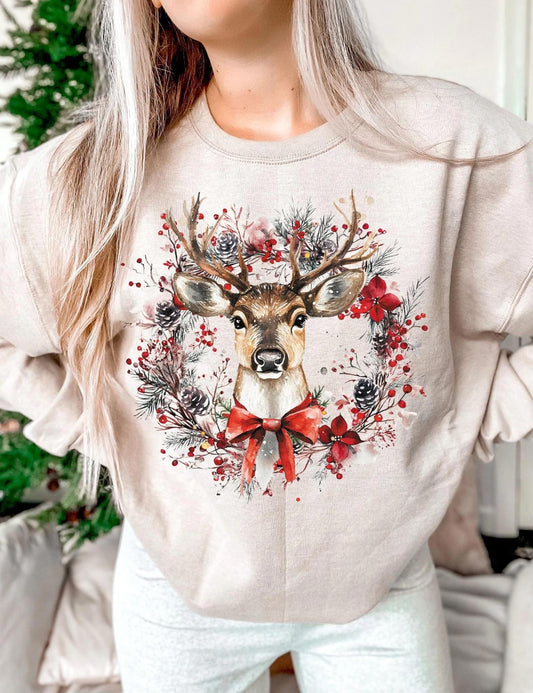 Deer Wreath RED sweatshirt