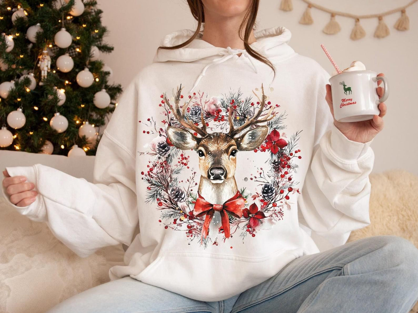 Deer Wreath RED sweatshirt