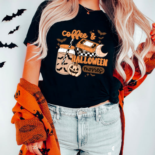 Coffee & Halloween Movies tee