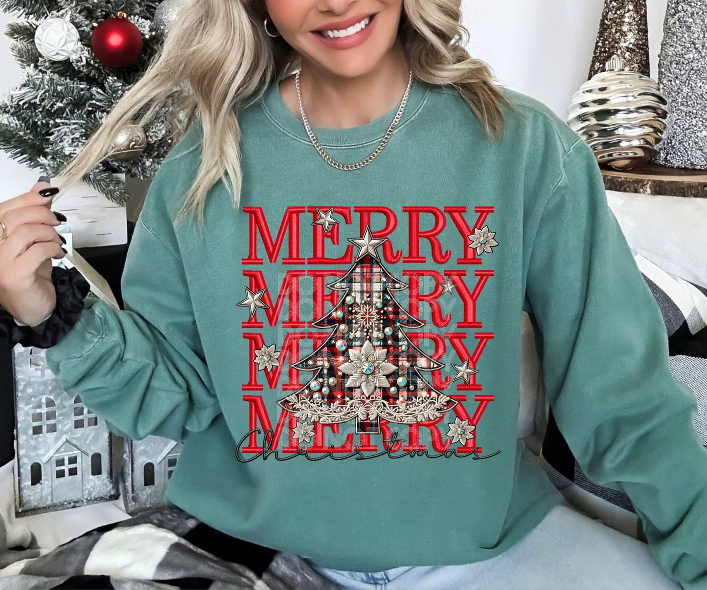 Merry Christmas Faux embroidery sweatshirt