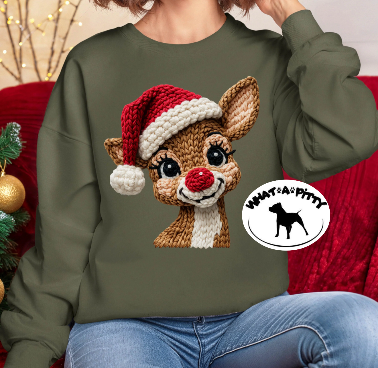 Faux Yarn Red Nose Reindeer tee