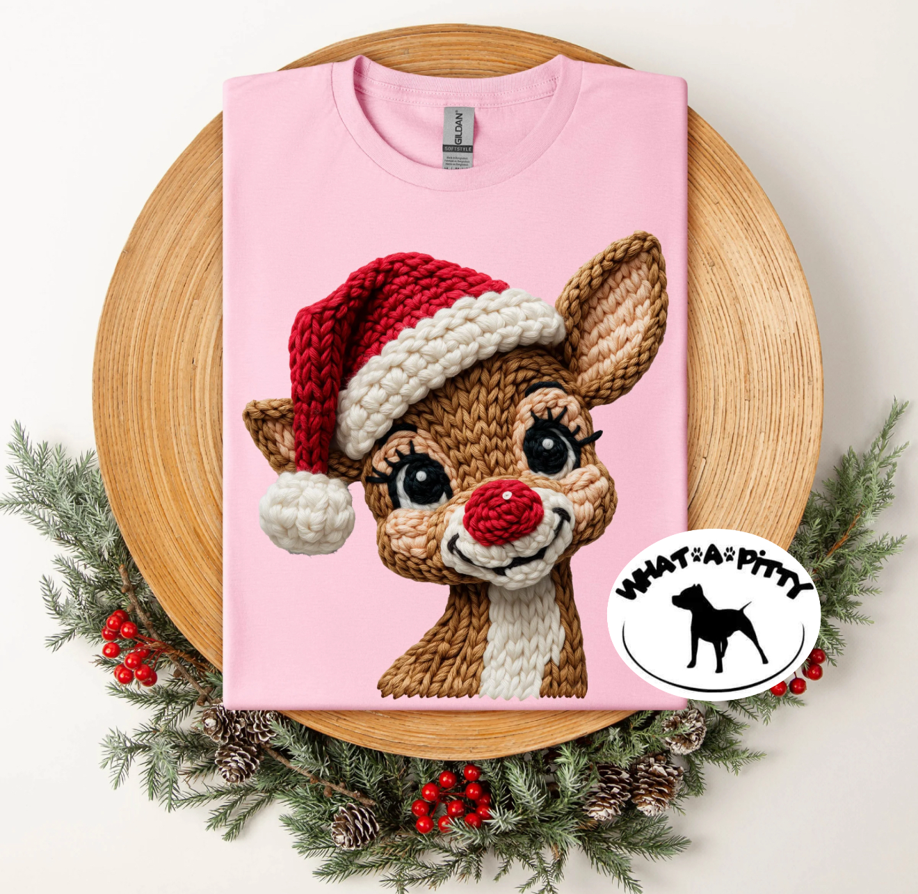 Faux Yarn Red Nose Reindeer tee