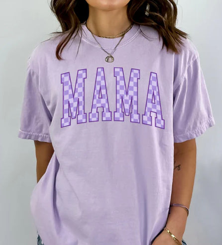 MAMA purple checkered tee