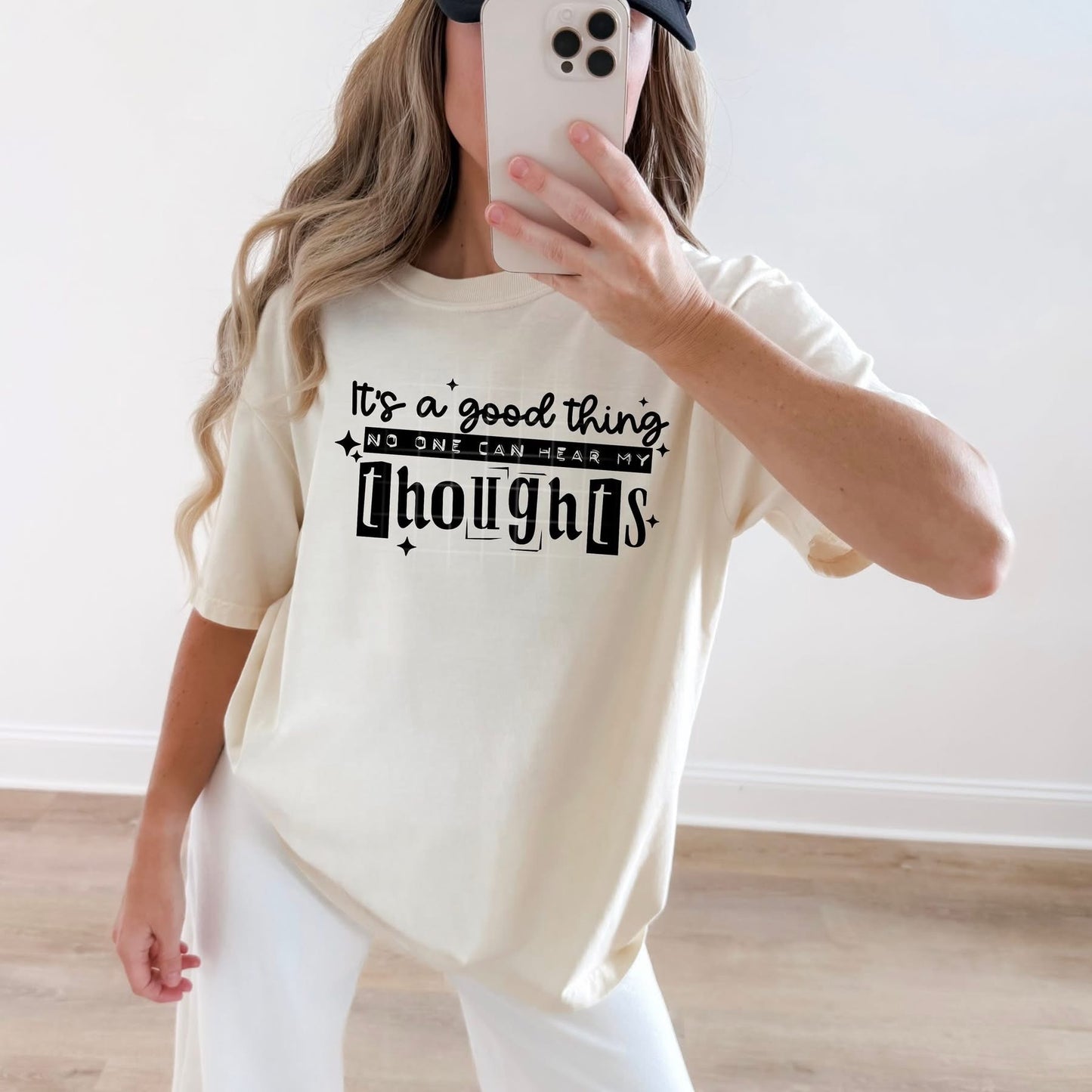 It's a good thing no one can hear my Thoughts tee (Black Ink)
