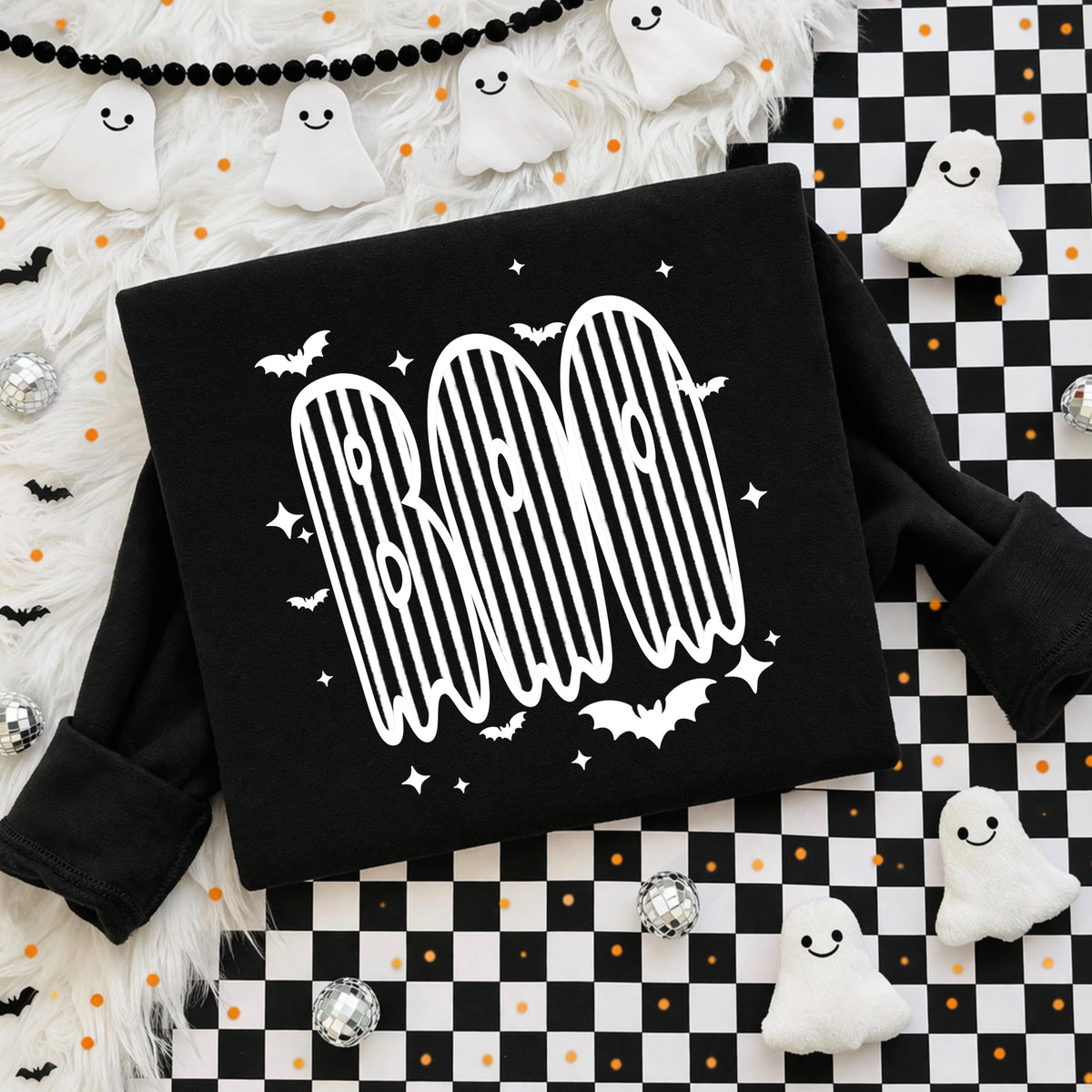 Striped BOO tee (White Ink)
