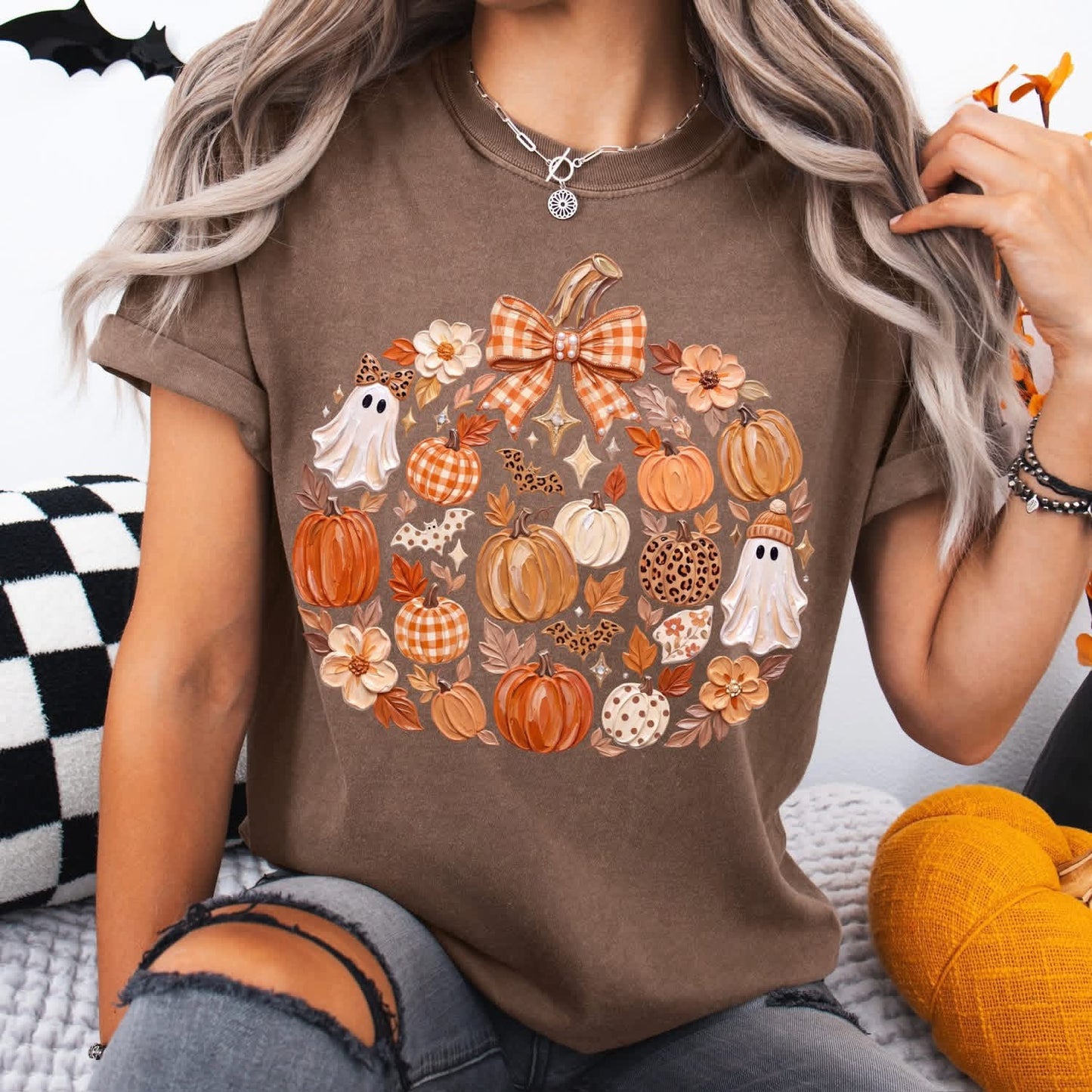 Faux hand painted Fall Pumpkin tee