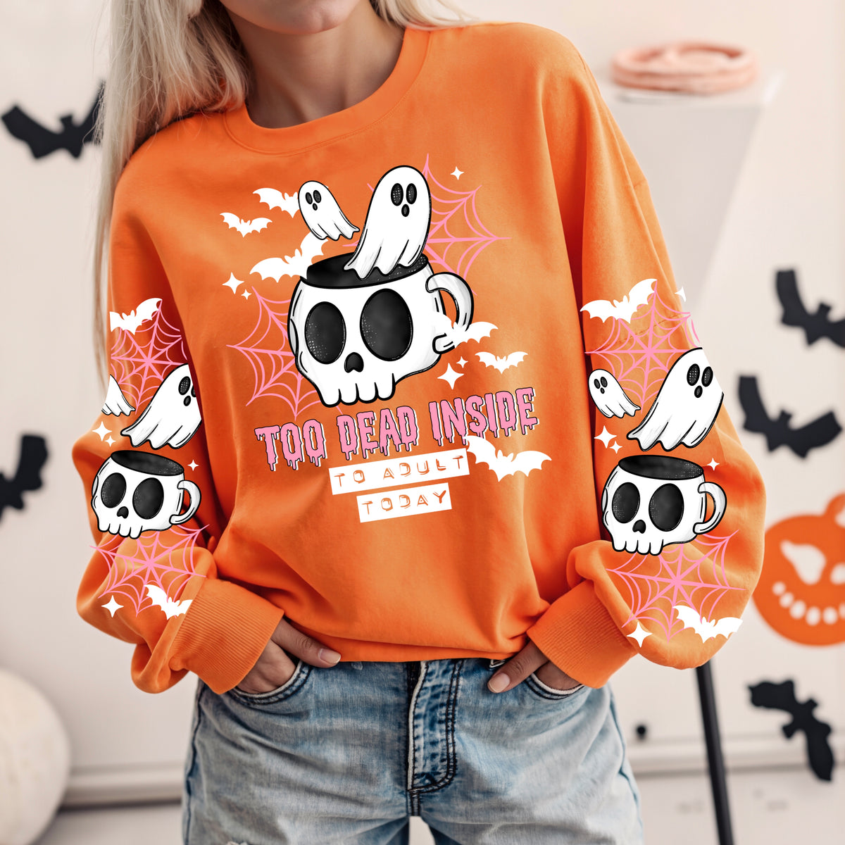 Too Dead Inside sweatshirt with sleeve designs (White Ink)