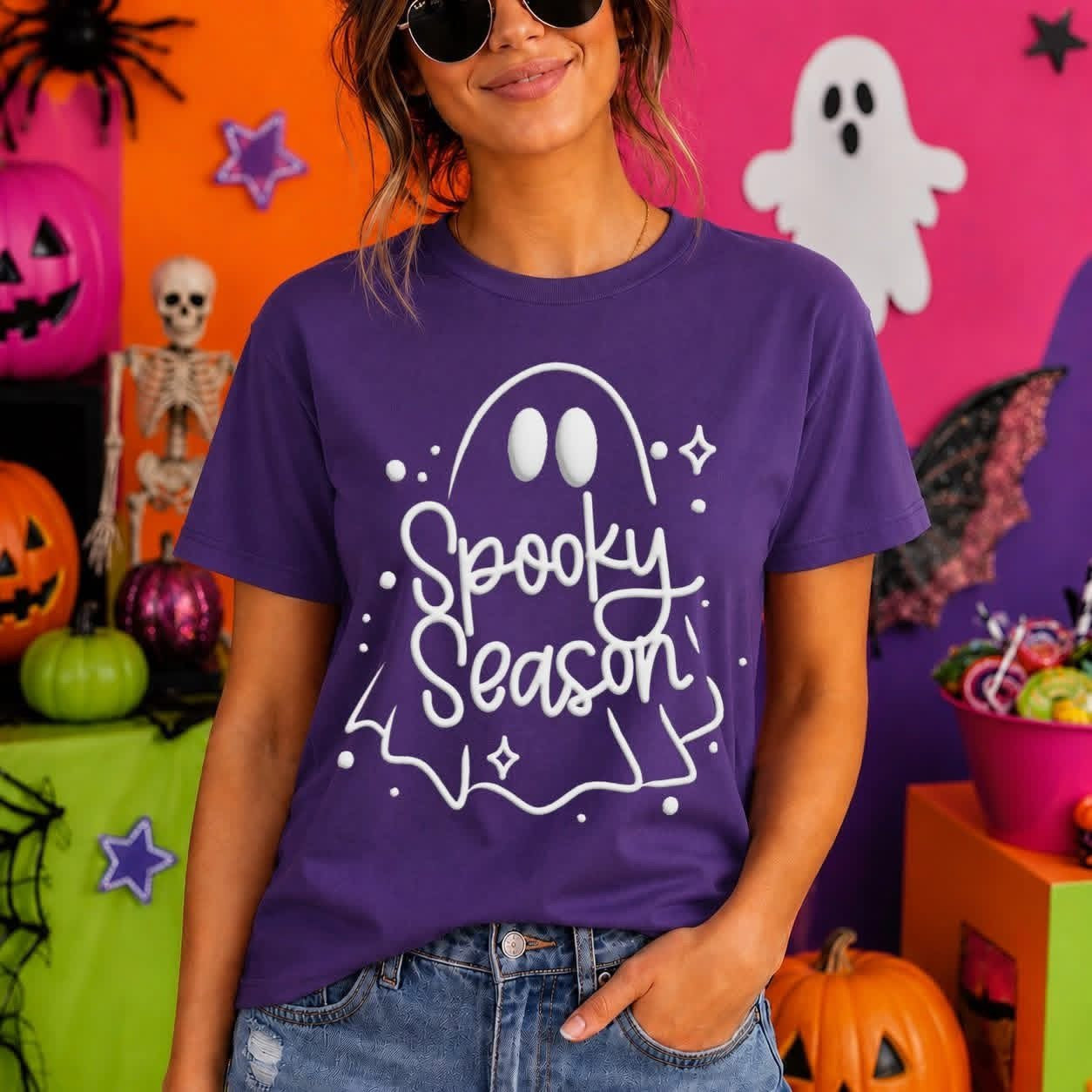 Puff Print - Spooky Season Ghost Outline tee