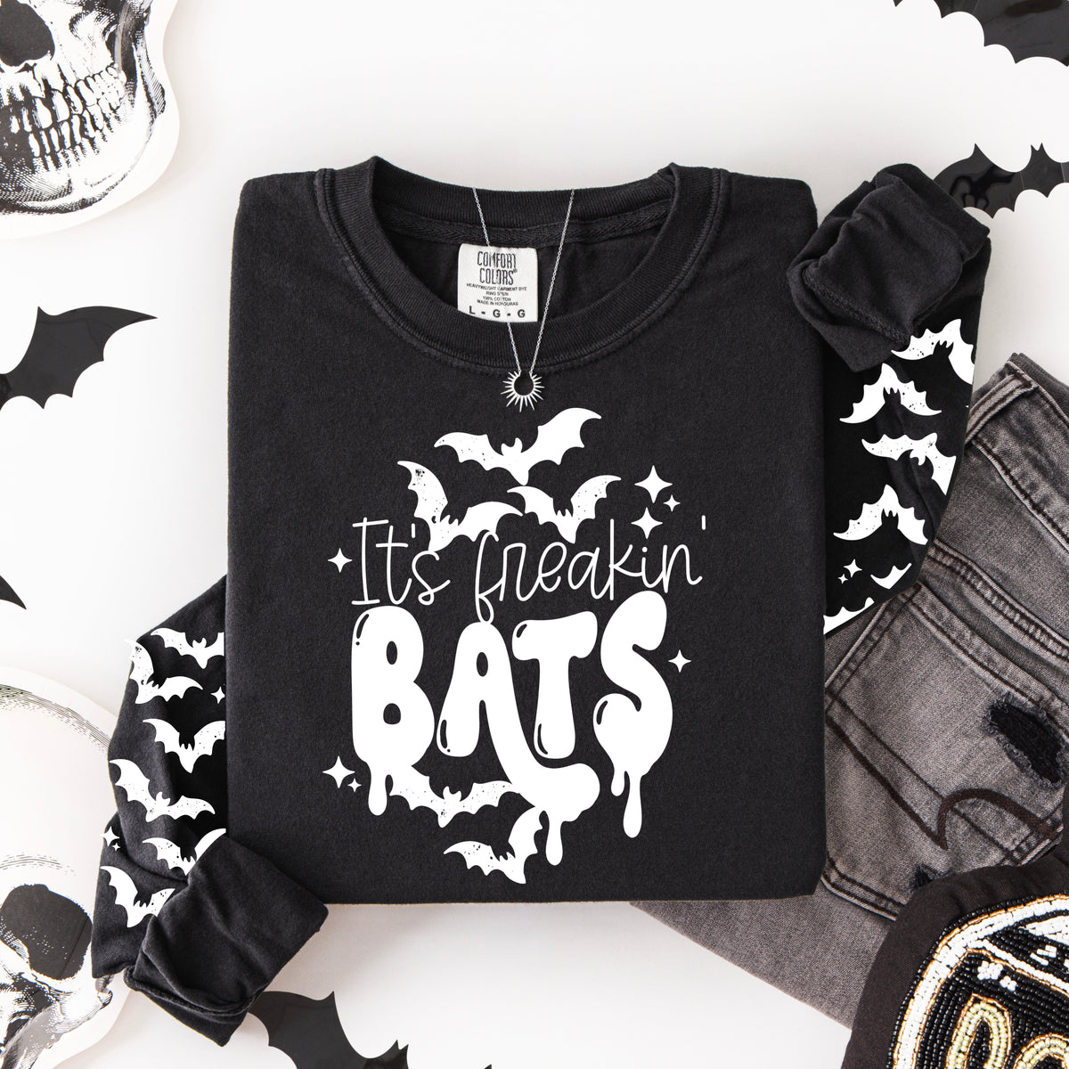 It's freakin Bats! sweatshirt with sleeve designs (White Ink)