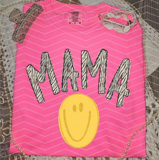 Zebra striped MAMA Smiley tee