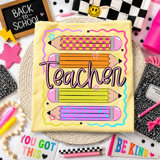 Stacked Teacher Pencils tee