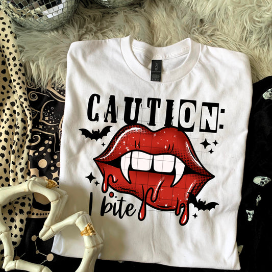 Caution I Bite tee (black ink)