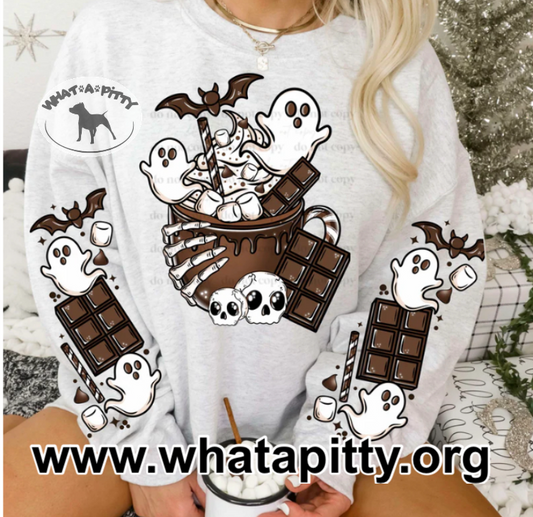 Spooky Hot Cocoa sleeve design sweatshirt