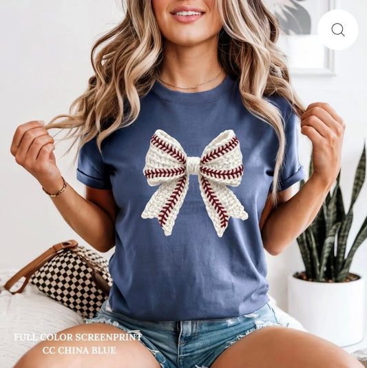 Crochet Baseball Bow tee