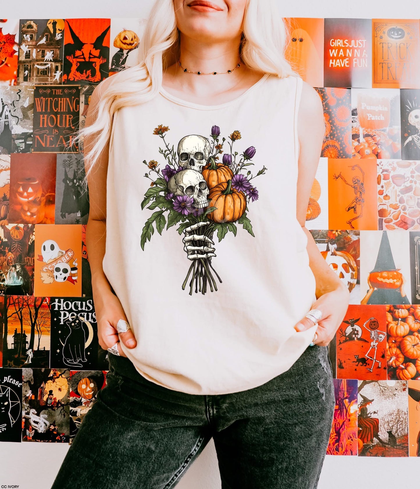 Skull Pumpkin Bouquet tee