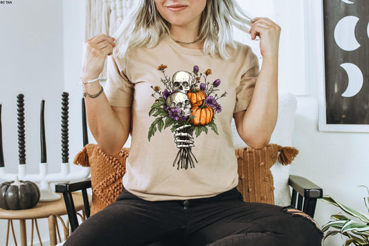 Skull Pumpkin Bouquet tee