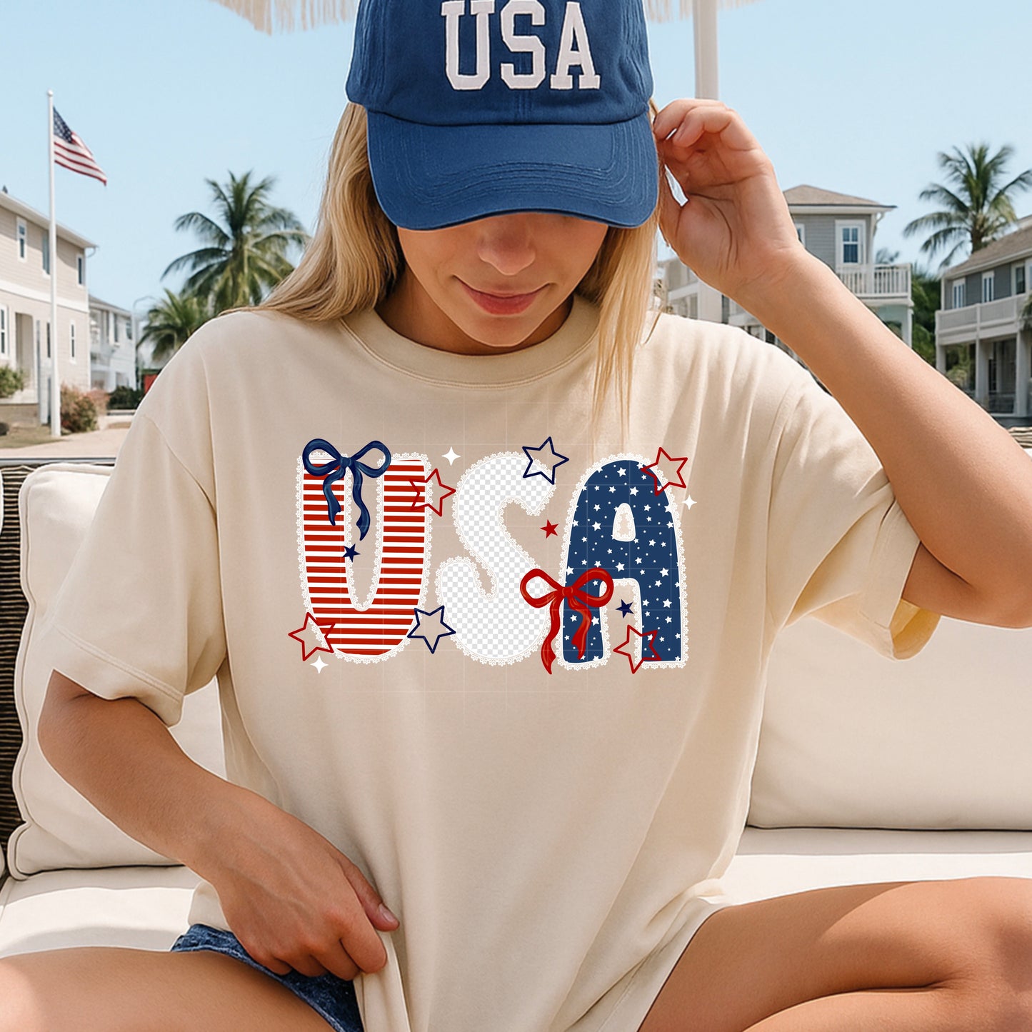 USA with bows and stars tee