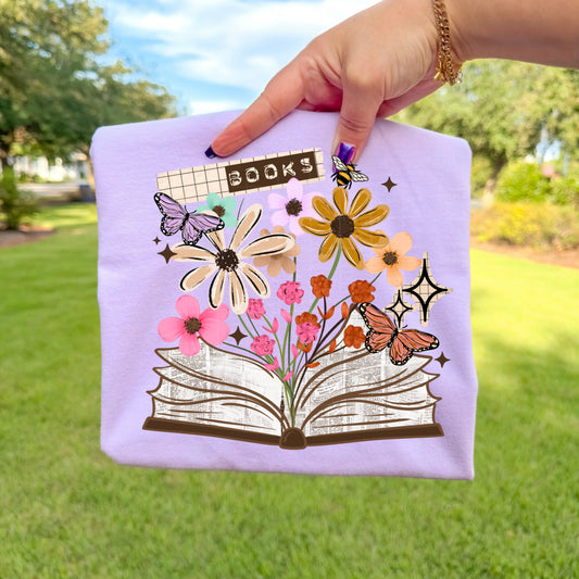 Spring Floral Books tee