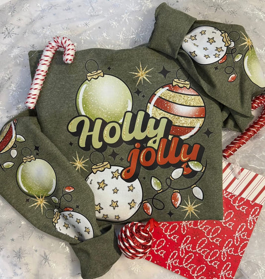 Holly Jolly sweatshirt with sleeve designs