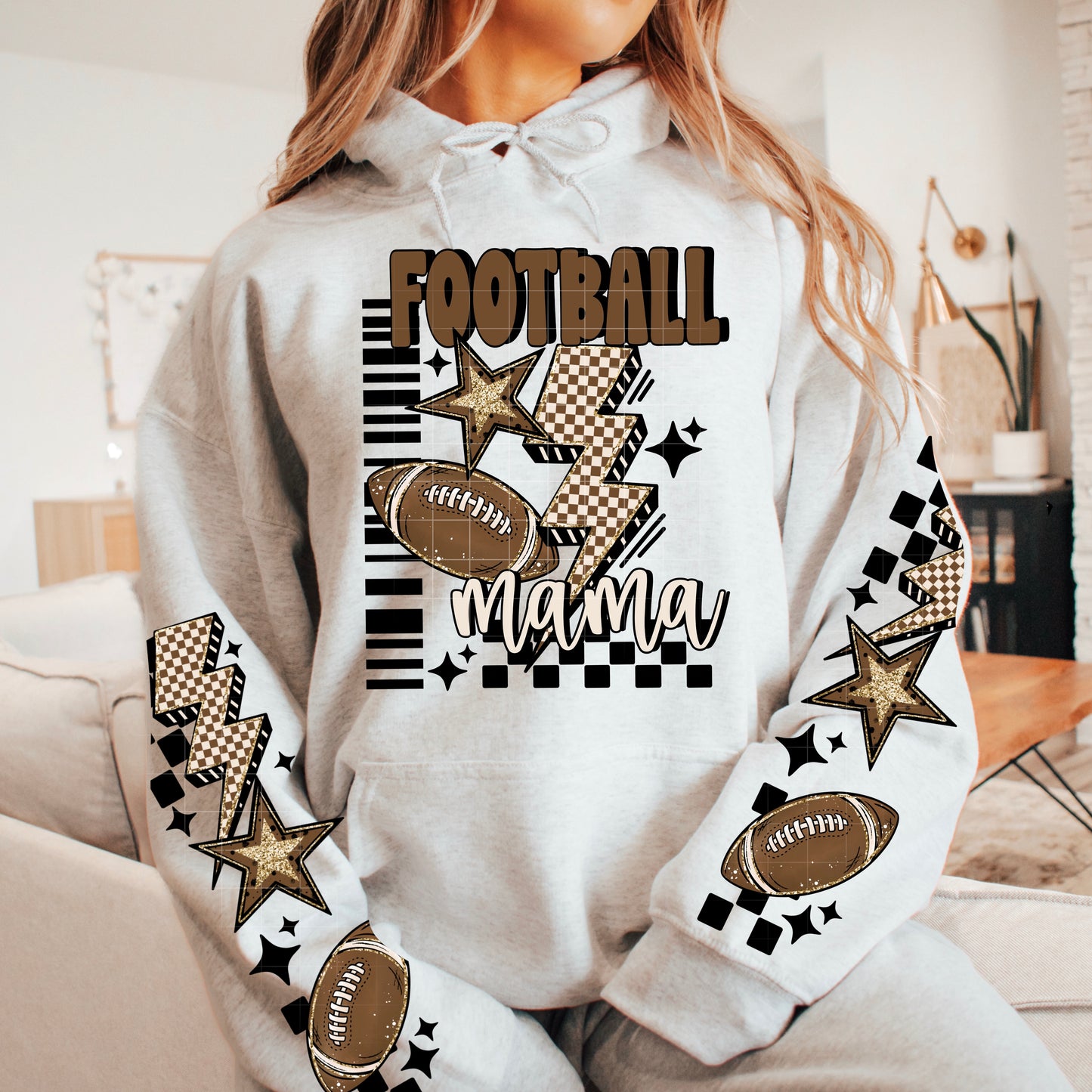 Football Mama sweatshirt with sleeve designs