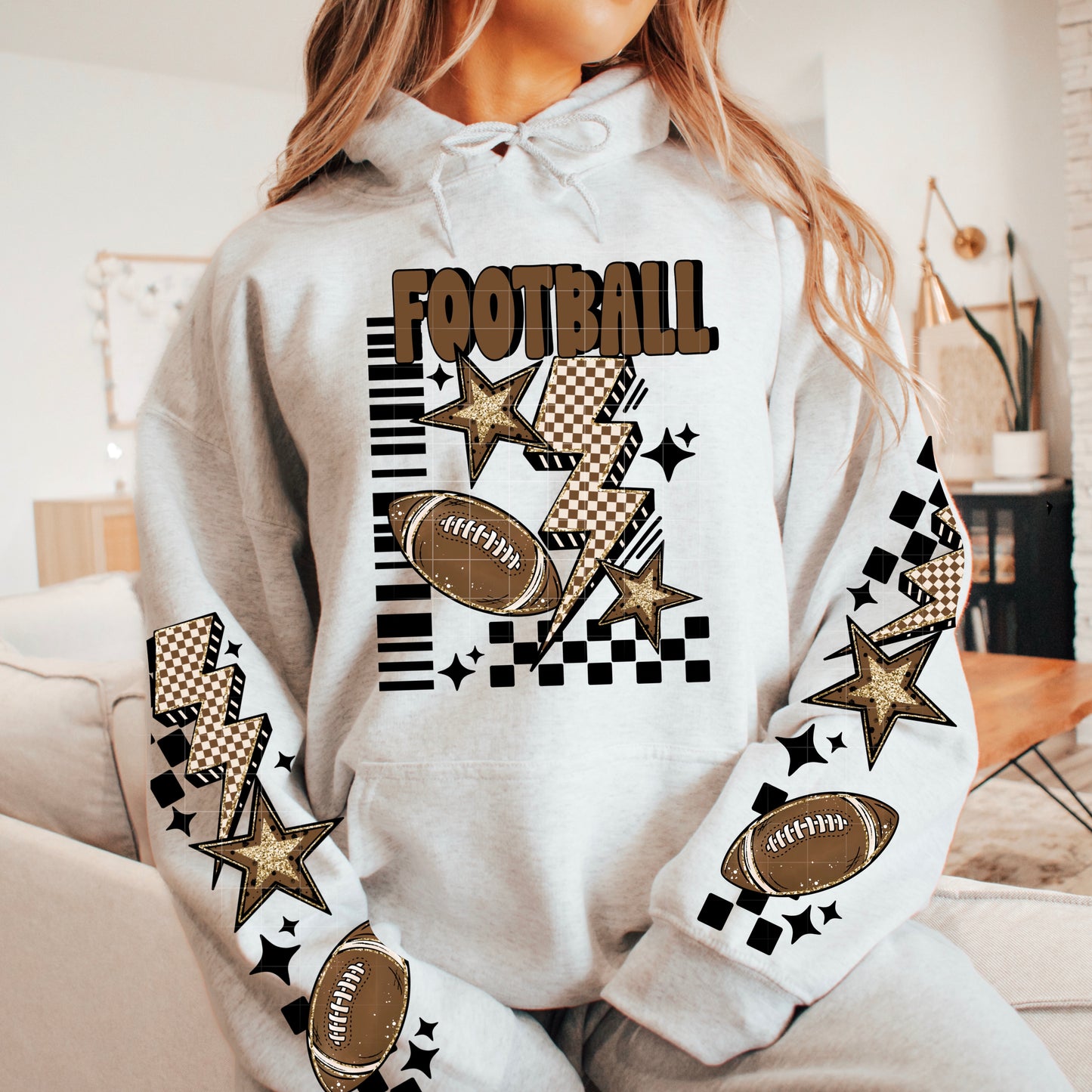 Football sweatshirt with sleeve designs