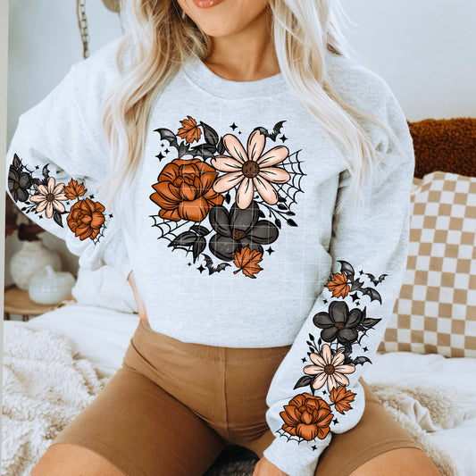 Orange Bat Floral sweatshirt with sleeve designs