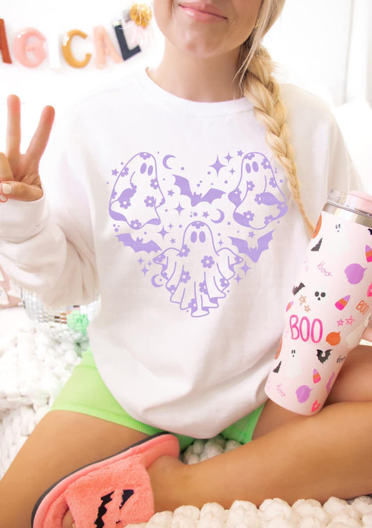 Floral Ghosts& Bats in heart t-shirt