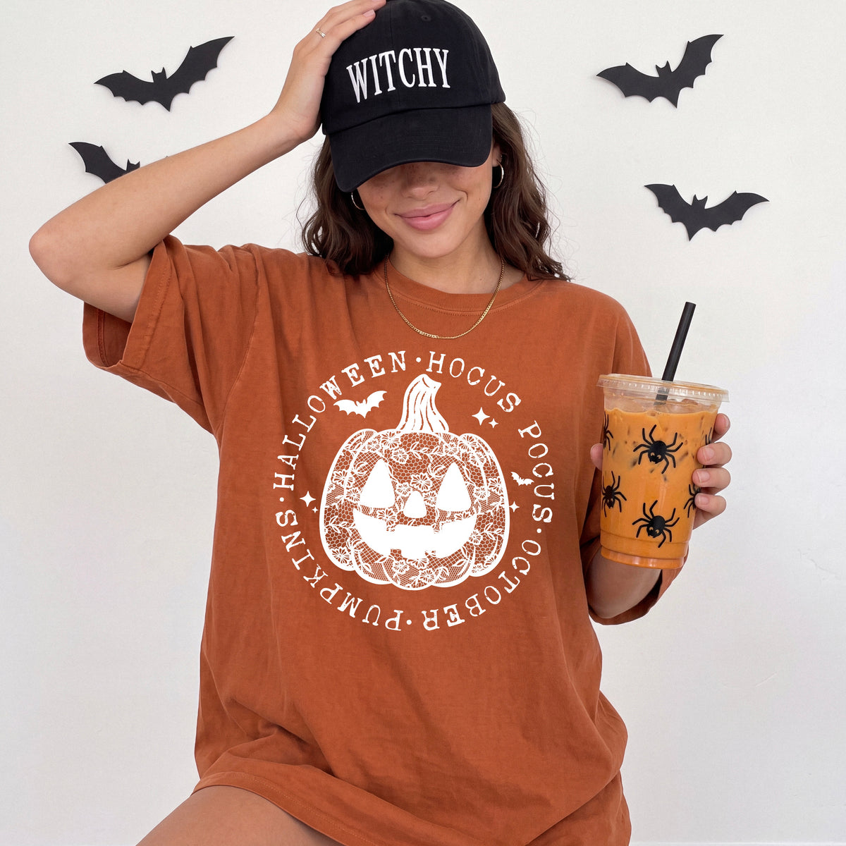 Faux Lace Pumpkin Circle tee (White Ink)