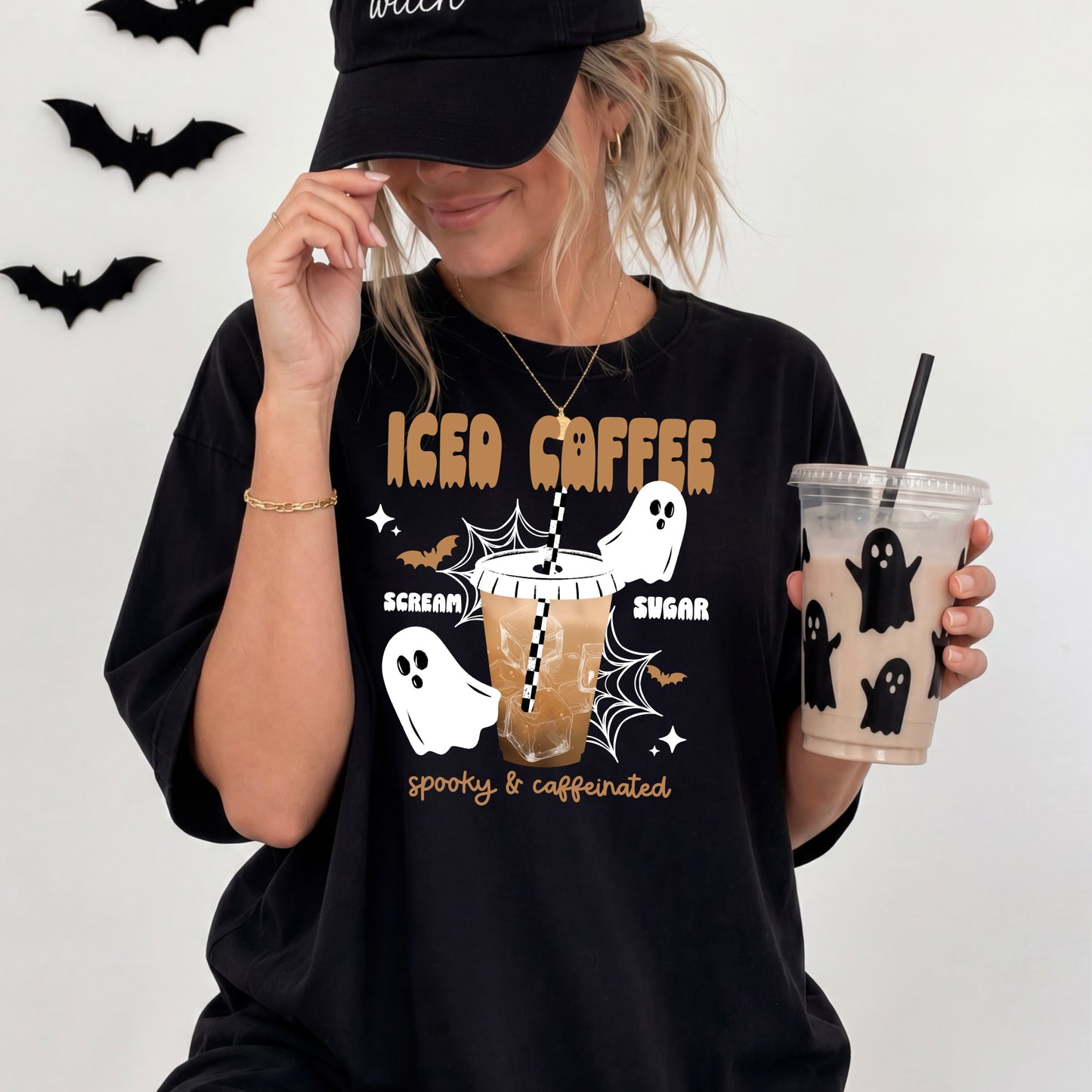 Iced Coffee Spooky & Caffeinated tee (White Ink)