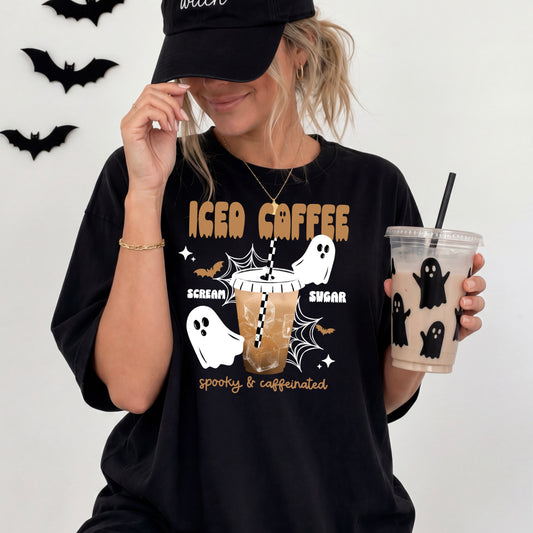 Iced Coffee Spooky & Caffeinated tee (White Ink)