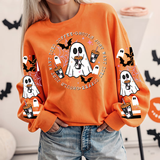 Ghouls just want Ice Coffee sweatshirt with sleeve designs