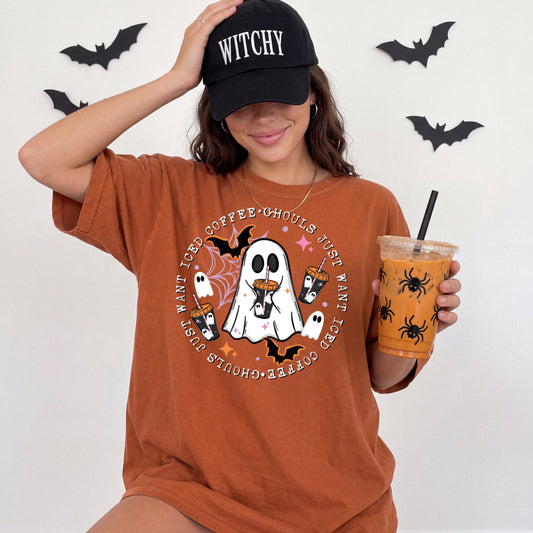 Ghouls just want Iced Coffee tee (White Ink)