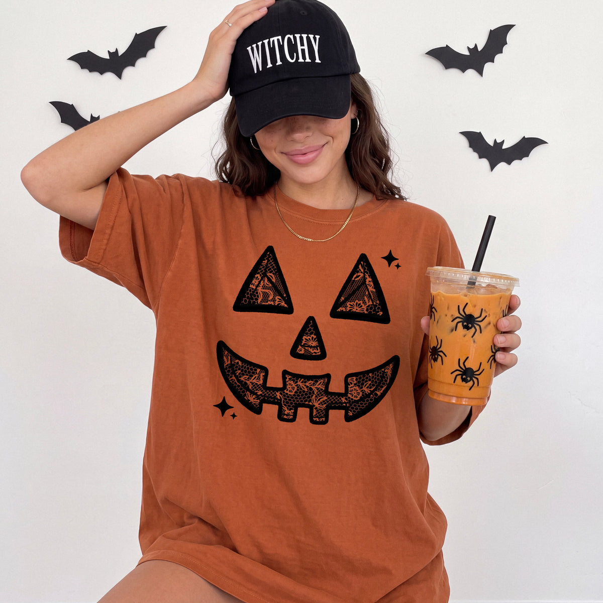 Faux lace Black Pumpkin Face tee