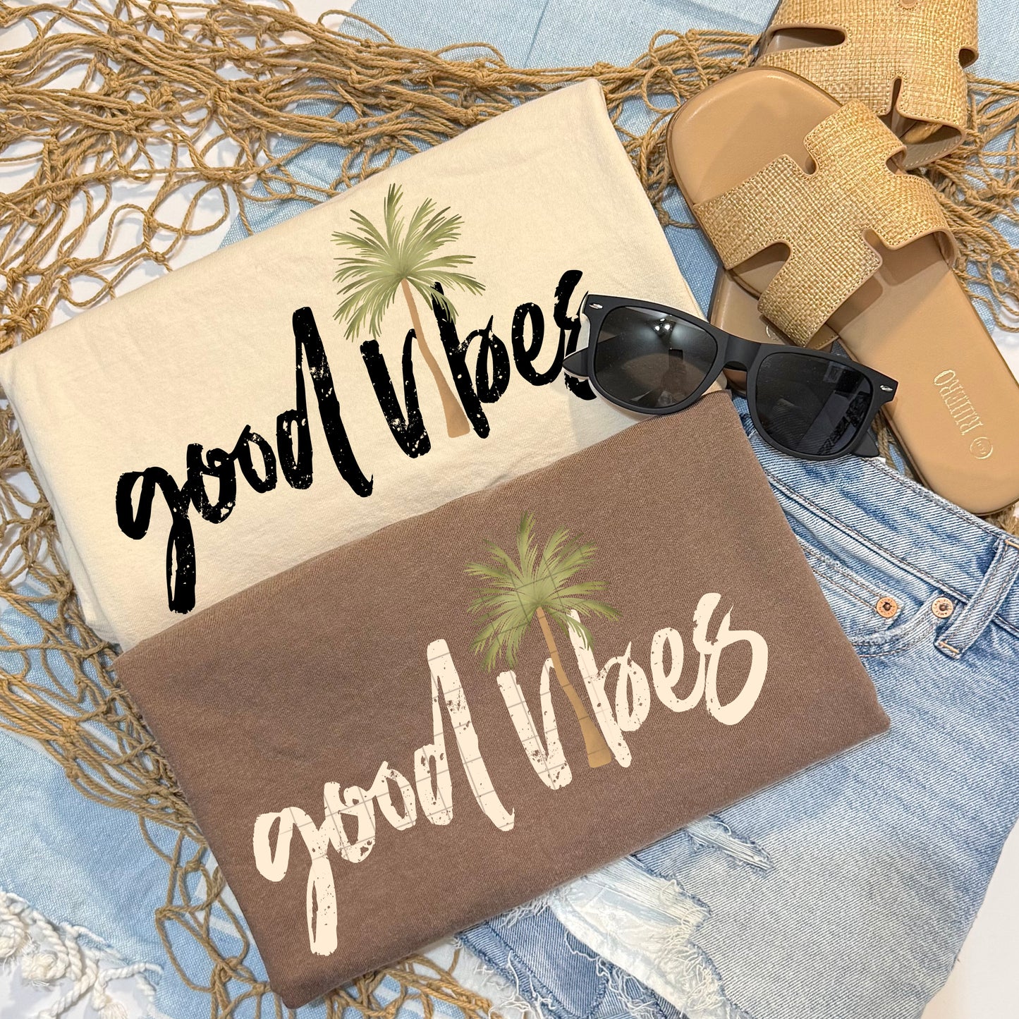 Good Vibes Palm tree tee (Black Ink)