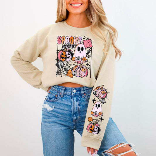 Pastel Spooky Vibes sweatshirt with sleeve design