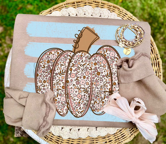 Floral Pumpkin Stripes tee