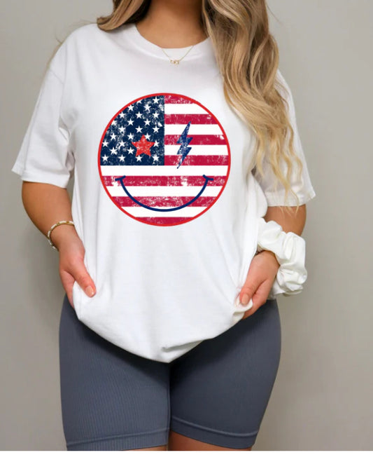 American Flag Smiley Face tee